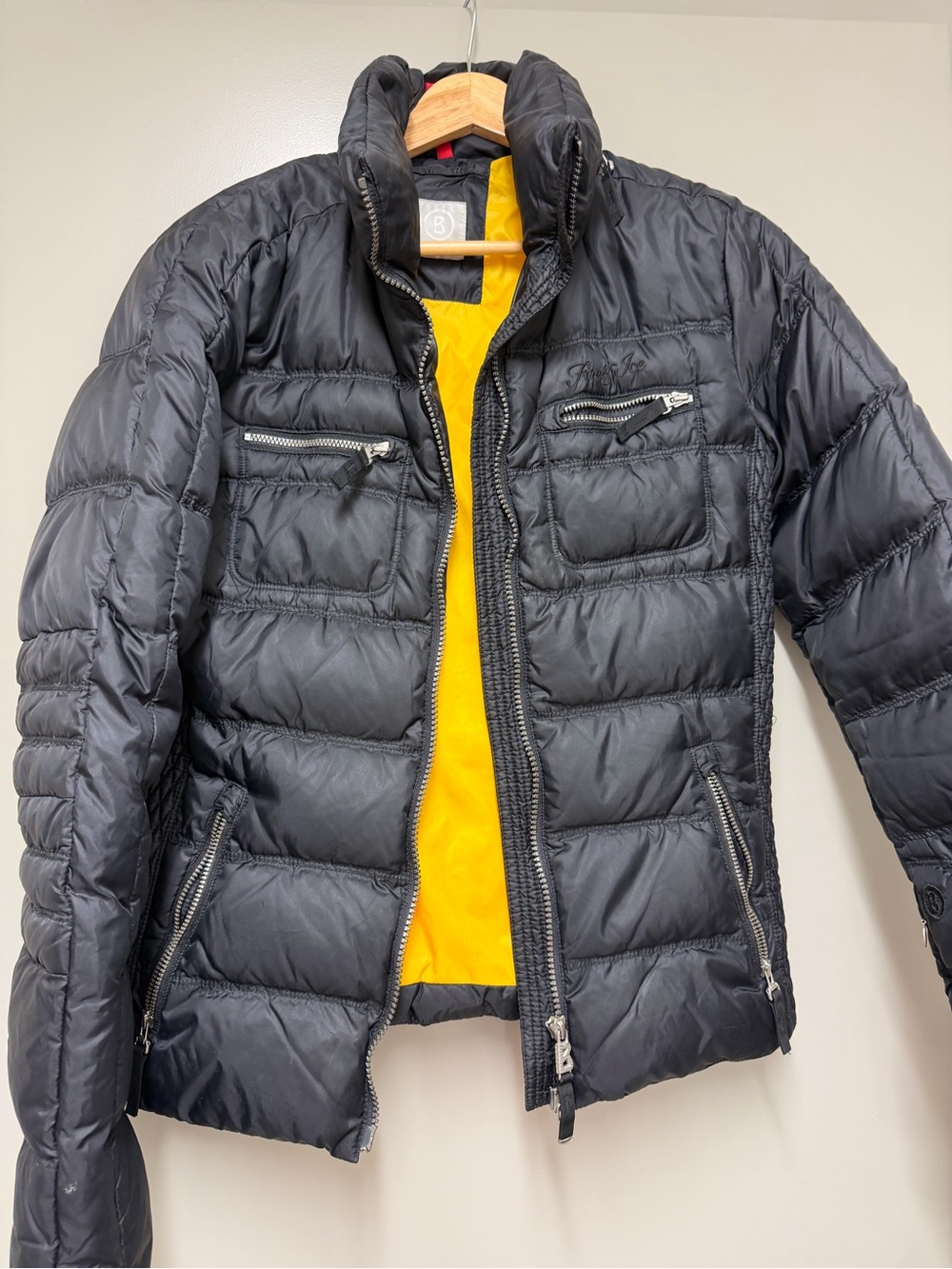 Woman’s  Black Quilted Puffer Jacket with Yellow Lining